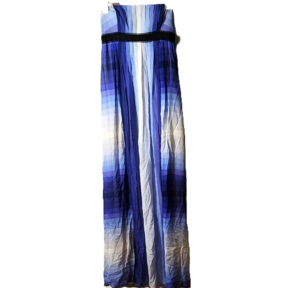 BCBGMaxAzria NWT Silk Chiffon Strapless Blue Purple White Pleated Maxi Dress 0 - Picture 1 of 15